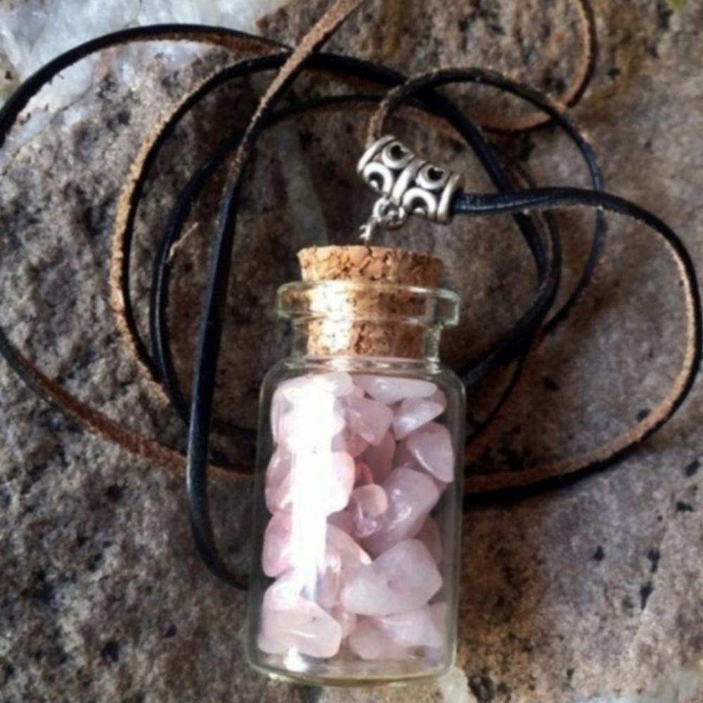 Natural Rose Quartz Spiritual Genuine Stone Long Leather Necklace Boho